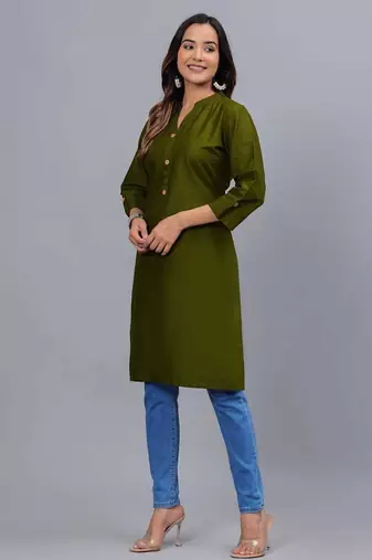 dark green straight cotton kurta 
