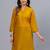 Women's solid mustard straight cotton kurta with mandarin collar and 3/4 fold-up sleeves