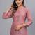 Women's solid onion straight cotton kurta with mandarin collar and 3/4 fold-up sleeves
