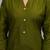 Women's solid dark green straight cotton kurta with mandarin collar and 3/4 fold-up sleeves