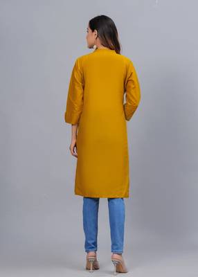 mustard straight cotton kurta  2