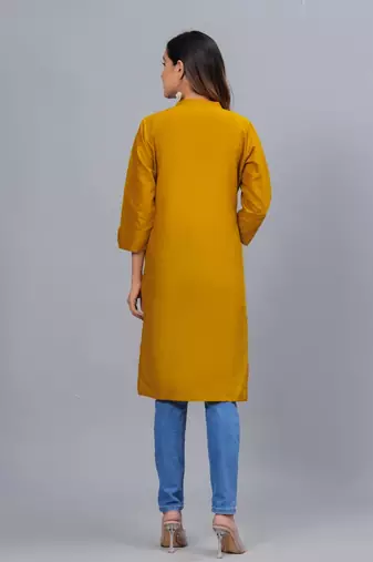 mustard straight cotton kurta 