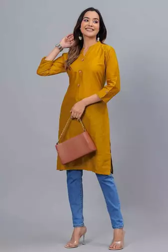 mustard straight cotton kurta 