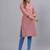 Women's solid onion straight cotton kurta with mandarin collar and 3/4 fold-up sleeves