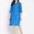 Women's solid sky blue straight cotton kurta with mandarin collar and 3/4 fold-up sleeves