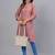 Women's solid onion straight cotton kurta with mandarin collar and 3/4 fold-up sleeves