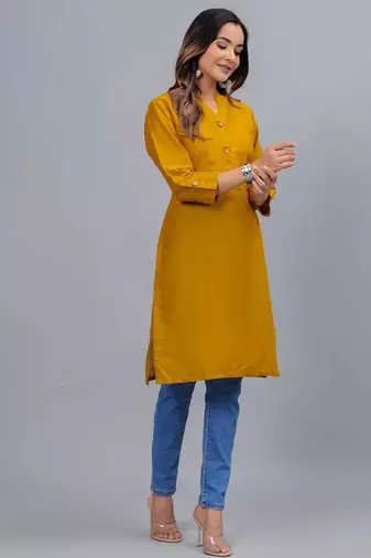 mustard straight cotton kurta 