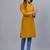 Women's solid mustard straight cotton kurta with mandarin collar and 3/4 fold-up sleeves