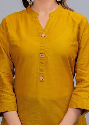 mustard straight cotton kurta  5
