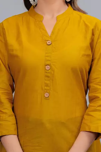 mustard straight cotton kurta 
