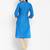 Women's solid sky blue straight cotton kurta with mandarin collar and 3/4 fold-up sleeves
