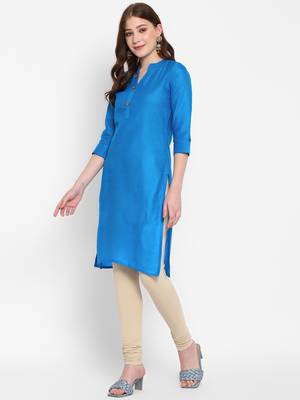 sky blue straight cotton kurta  3