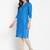 Women's solid sky blue straight cotton kurta with mandarin collar and 3/4 fold-up sleeves