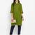 Women's solid green straight cotton kurta with mandarin collar and 3/4 fold-up sleeves