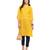 Women's solid yellow straight cotton kurta with mandarin collar and 3/4 fold-up sleeves