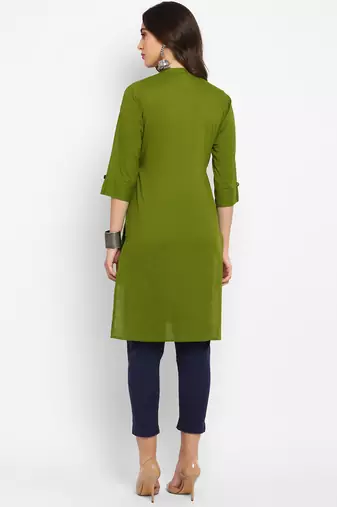 green straight cotton kurta 