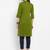 Women's solid green straight cotton kurta with mandarin collar and 3/4 fold-up sleeves