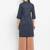 Women's solid grey straight cotton kurta with mandarin collar and 3/4 fold-up sleeves