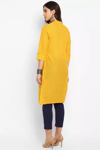 yellow straight cotton kurta 