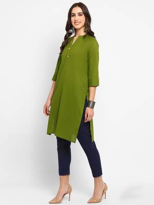 green straight cotton kurta  3