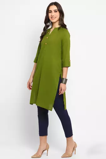 green straight cotton kurta 