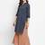 Women's solid grey straight cotton kurta with mandarin collar and 3/4 fold-up sleeves