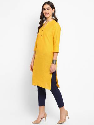 yellow straight cotton kurta  3