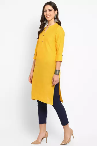 yellow straight cotton kurta 
