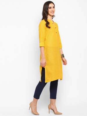 yellow straight cotton kurta  4