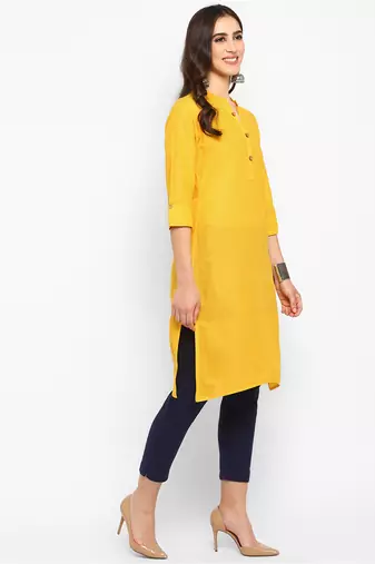 yellow straight cotton kurta 