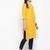 Women's solid yellow straight cotton kurta with mandarin collar and 3/4 fold-up sleeves