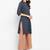 Women's solid grey straight cotton kurta with mandarin collar and 3/4 fold-up sleeves