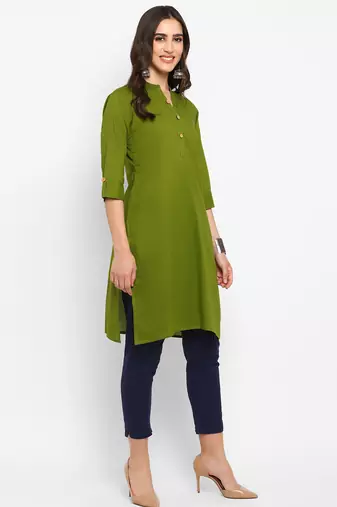 green straight cotton kurta 