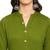 Women's solid green straight cotton kurta with mandarin collar and 3/4 fold-up sleeves
