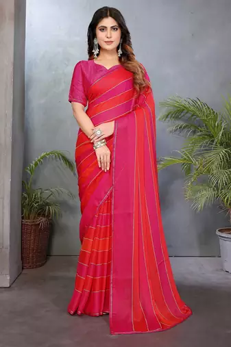 Pink satin patta swarovski work saree with matching blouse piece