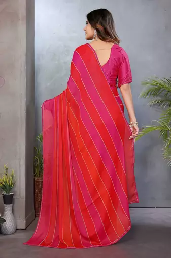 Pink satin patta swarovski work saree with matching blouse piece