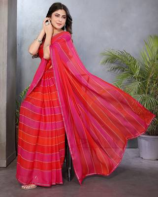 Pink satin patta swarovski work saree with matching blouse piece 4