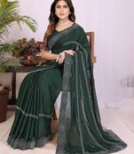 Green georgette swarovski work saree with matching blouse piece
