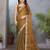 Olive fendy chiffon embroidery work saree with matching blouse piece