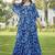 Women blue floral print georgette fit & flare gown