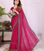 rani pink georgette swarovski work saree with matching blouse piece