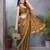 Olive fendy chiffon embroidery work saree with matching blouse piece