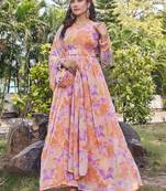 Women peach tie dye georgette fit & flare gown