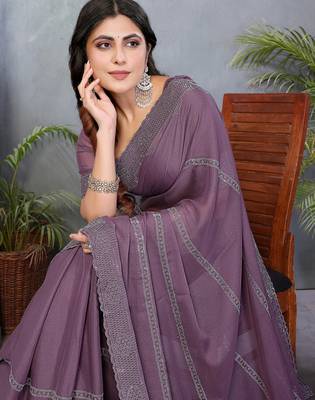 Mauve  georgette swarovski work saree with matching blouse piece 5
