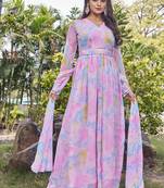 Women pink tie dye georgette fit & flare gown