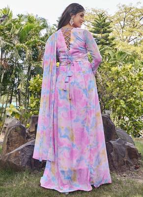 Women pink tie dye georgette fit & flare gown 2