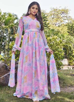 Women pink tie dye georgette fit & flare gown 5