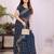 Navy blue georgette embroidery work saree with matching blouse piece