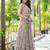 Women beige geometric print pattern georgette fit & flare gown