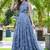 Women blue geometric print pattern georgette fit & flare gown
